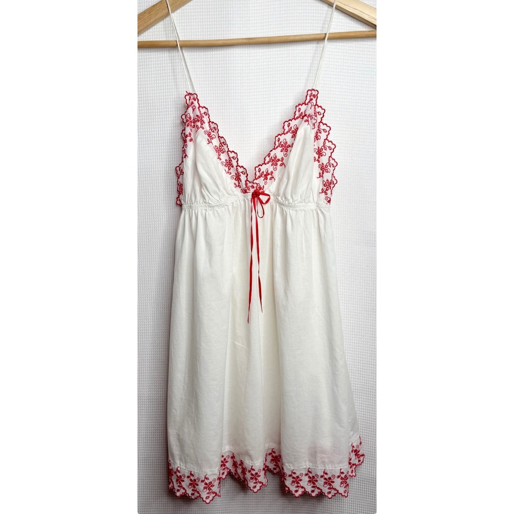 Victorias Secret Vintage 90's WhiteRed Embroidered Cotton Babydoll Chemise Small